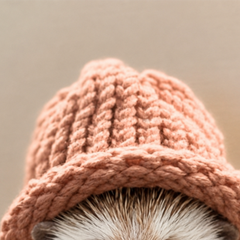 Close-up of the pink knitted hat on Shrub